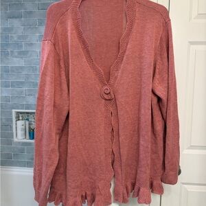 Women's Pink Ruffle Cardigan with Rose detail